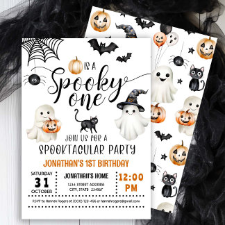 Spooky ONE 1. Geburtstag Gespenster Fledermäuse Ei Einladung