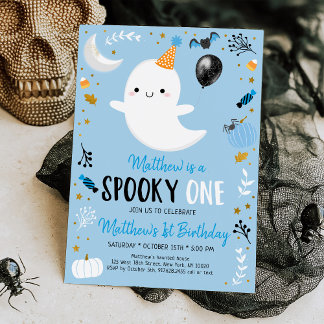 Spooky ONE Blue Ghost Halloween Geburtstag Einladung
