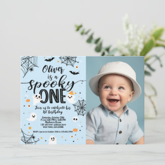 Spooky One Blue Ghost Halloween Invite with Photo Einladung