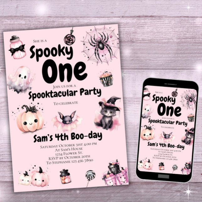 Spooky One Girls Niedlich Pink Halloween 1. Geburt Einladung (Von Creator hochgeladen)