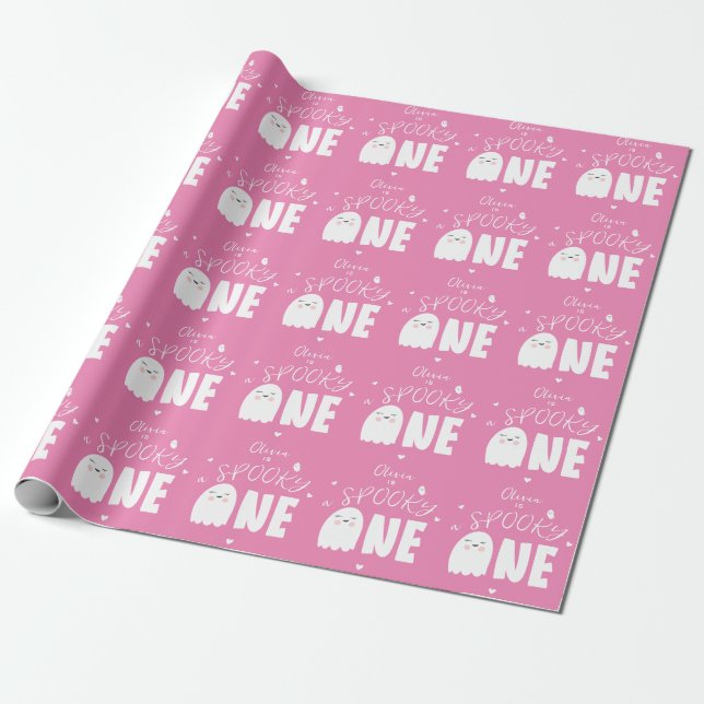 Spooky One Girls Pink Ghost Halloween 1. Geburtsta Geschenkpapier (Ungerollt)