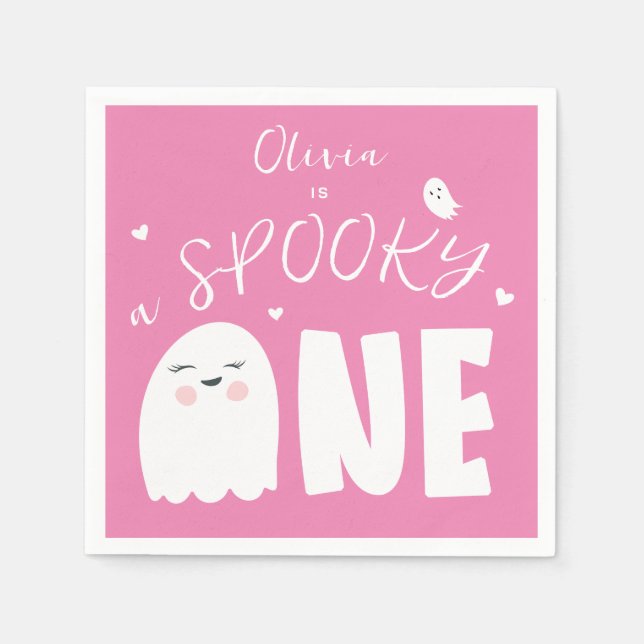 Spooky One Girls Pink Ghost Halloween 1. Geburtsta Serviette (Vorderseite)