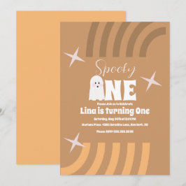 Spooky One Groovy Ghost Halloween Brown Einladung