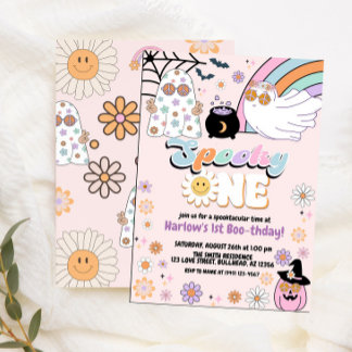 Spooky One Groovy Ghost Hippie Halloween Geburtsta Einladung