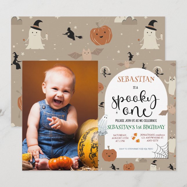 Spooky One Halloween 1. Geburtstag Einladung (Vorne/Hinten)