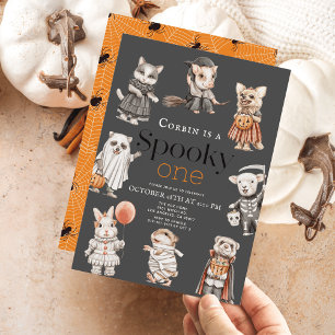 Spooky One Halloween Animals Kostüme 1. Geburtstag Einladung