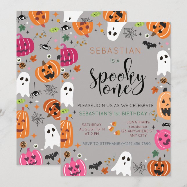 Spooky One Halloween Geburtstag Einladung (Vorne/Hinten)