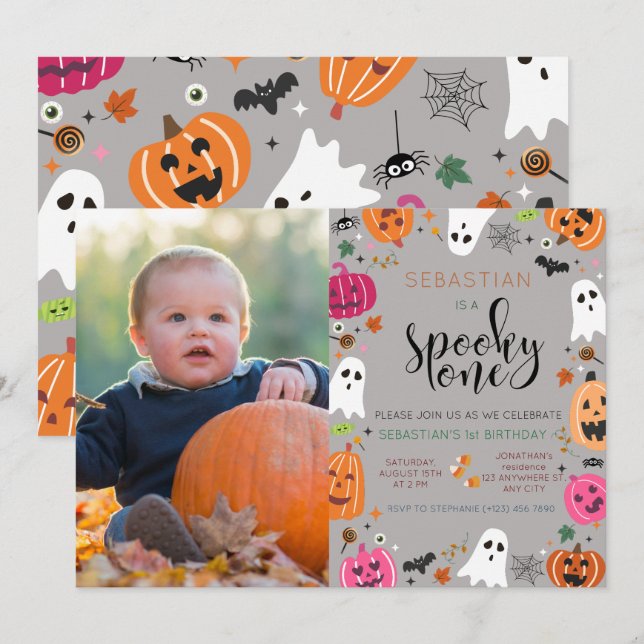Spooky One Halloween Ghost 1. Geburtstag Foto Einladung (Vorne/Hinten)
