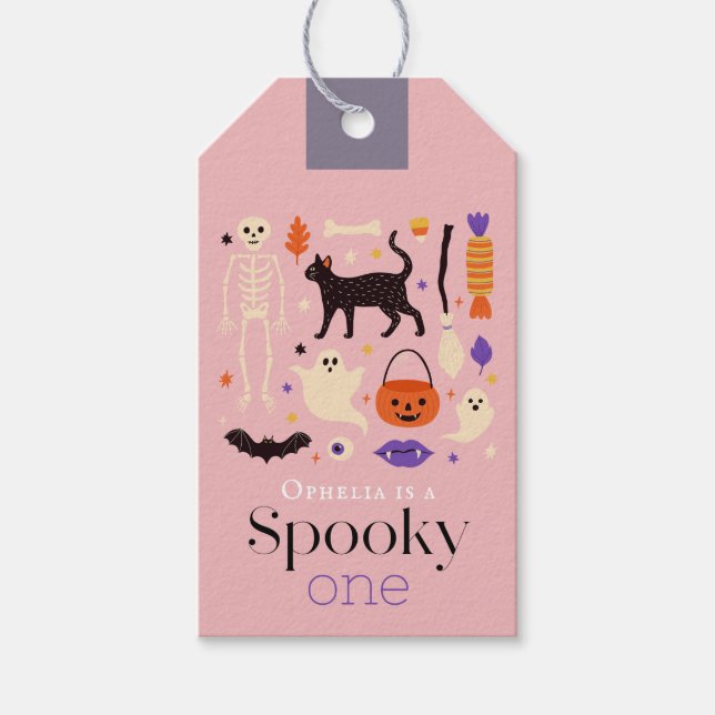 Spooky One Halloween Motifs Rosa 1. Geburtstag Geschenkanhänger (Vorderseite)