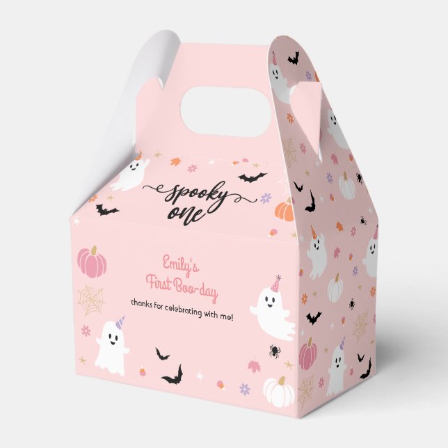 Spooky One Halloween Niedlich Pink Ghost 1. Geburt Geschenkschachtel (Vorderseite)