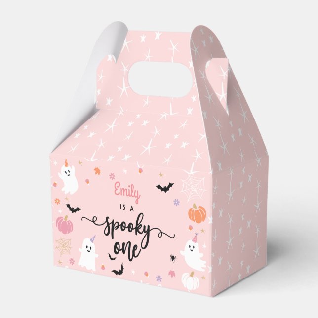 Spooky One Halloween Niedlich Pink Ghost 1. Geburt Geschenkschachtel (Vorderseite)