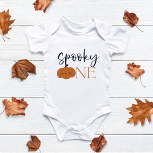 Spooky One Halloween Orange Pumpkin Baby Bodysuit Strampler