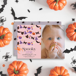 Spooky One Halloween Pink 1. Geburtstag Foto Einladung