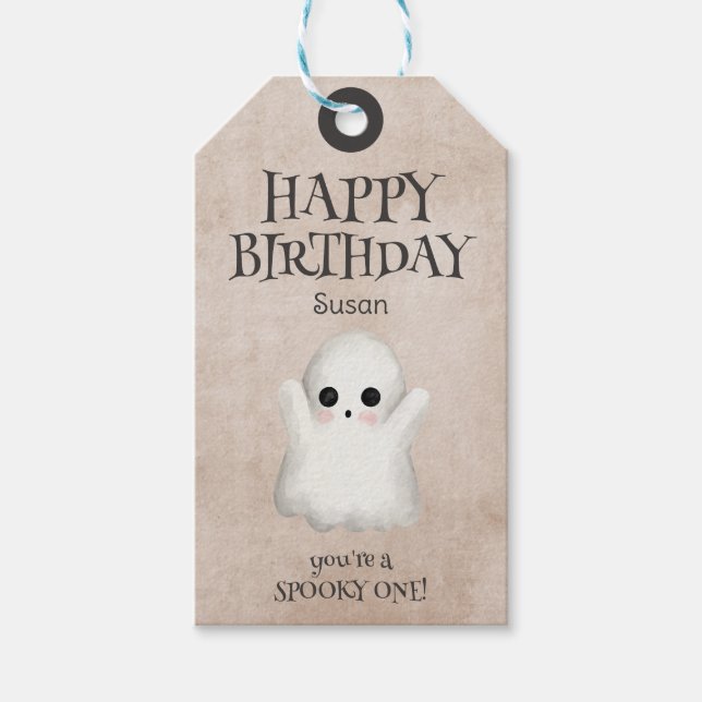 Spooky One Kawaii Ghost Halloween Happy Birthday Geschenkanhänger (Vorderseite)