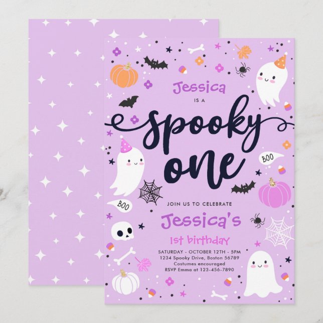 Spooky One Niedlich Halloween Ghost 1. Geburtstag  Einladung (Vorne/Hinten)
