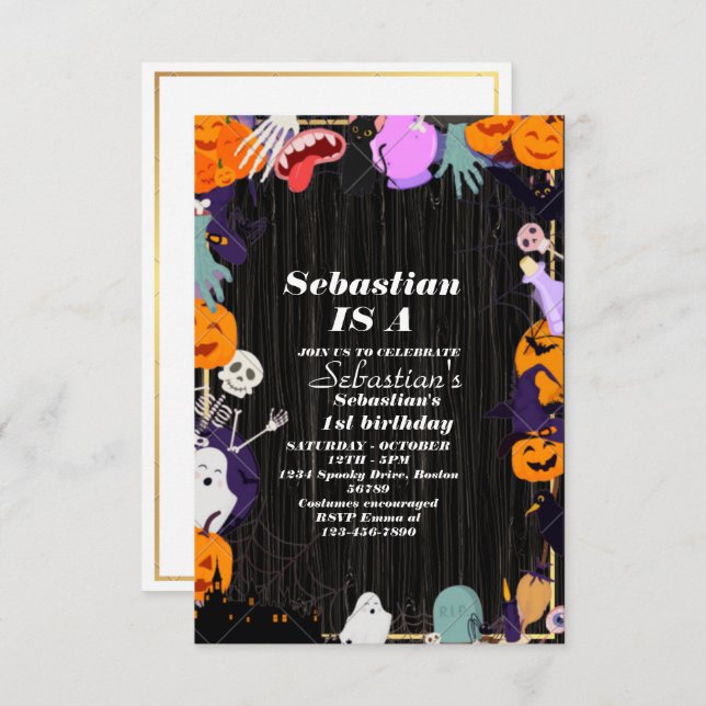 Spooky One Niedlich Halloween Ghost 1. Geburtstag  Einladung (Vorne/Hinten)