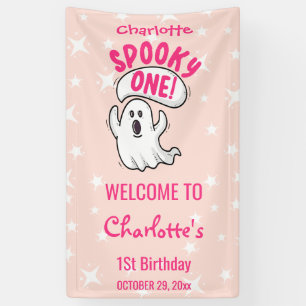 Spooky One Niedlich Pink Halloween Ghost 1. Geburt Banner