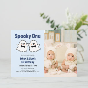 Spooky One Niedlich Twin Boys 1. Geburtstag Foto Einladung