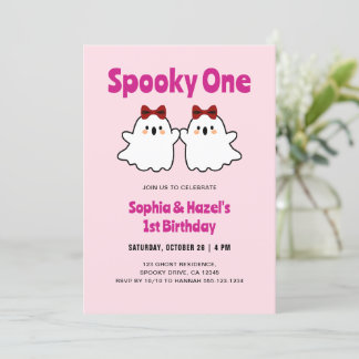Spooky One Niedlich Twin Girls Halloween 1. Geburt Einladung