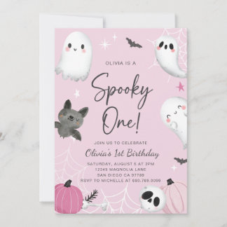 Spooky One Pink Ghost Erster Geburtstag Einladung