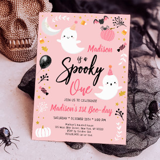 Spooky ONE Pink Ghost Halloween Geburtstag Einladung