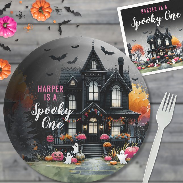 Spooky One Pink Halloween 1. Geburtstag Party Pappteller (Spooky One Pink Halloween 1st Birthday Party Paper Plates)