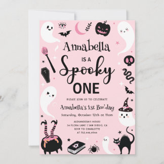 Spooky One Pink Halloween Foto 1. Geburtstag Einladung