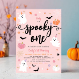 Spooky One Pink Halloween Niedlich Ghost 1. Geburt Einladung