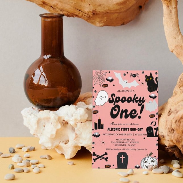 Spooky One Retro Grovy Halloween Mädchen 1. Geburt Einladung (Von Creator hochgeladen)