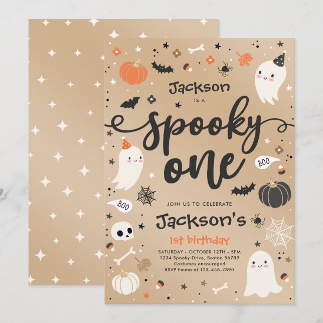 Spooky One Vintag Halloween Ghost 1. Geburtstag Einladung (Vorne/Hinten)