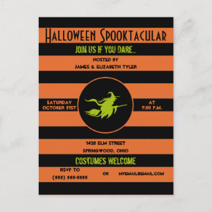 Spooky Orange, Black and Green Halloween-Party Einladungspostkarte