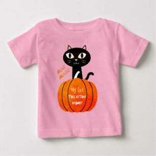 Spooky Orange Black Cat Pumpkin Mein 1. Halloween Baby T-shirt