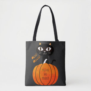 Spooky Orange & Black Cat Trick oder Treat Hallowe Tasche
