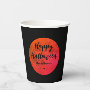 Spooky Orange Black Moon Happy Halloween Party Pappbecher