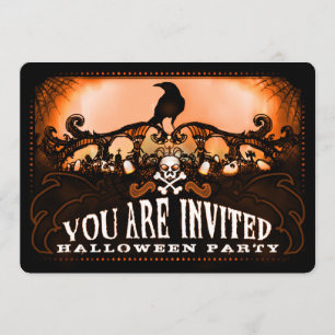Spooky Orange & Black Raven Halloween-Party Einlad Einladung