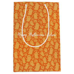 Spooky Orange Ghosts Halloween Mittlere Geschenktüte