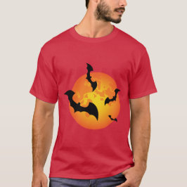 Spooky Orange Halloween Full Moon Bats T-Shirt