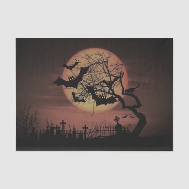 Spooky Orange Harvest Moon Bats und Cemetary Seidenpapier (Vorderseite)