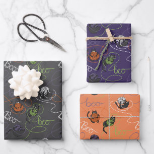 Spooky Orange & Lila, bootigevoll geklemmte Kätzch Geschenkpapier Set