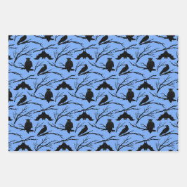 Spooky Owl Bat Halloween Wrapping Paper Set 3 Geschenkpapier Set