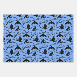 Spooky Owl Bat Halloween Wrapping Paper Set 3 Geschenkpapier Set