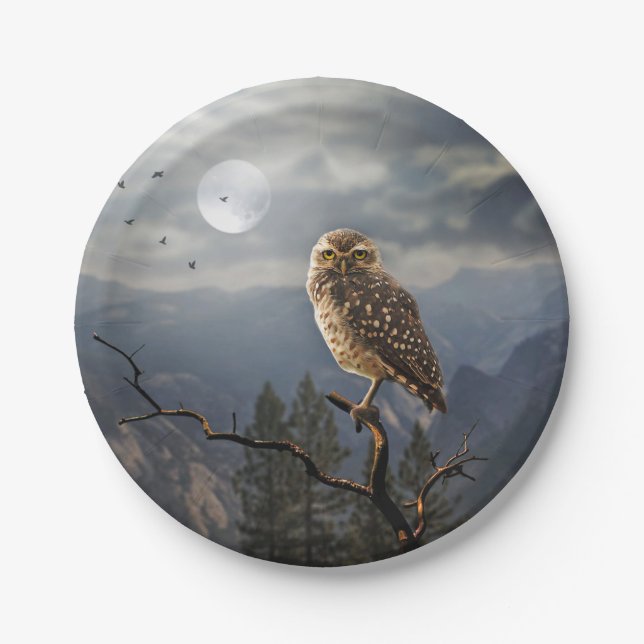 Spooky Owl Moon Graphic Pappteller (Vorderseite)