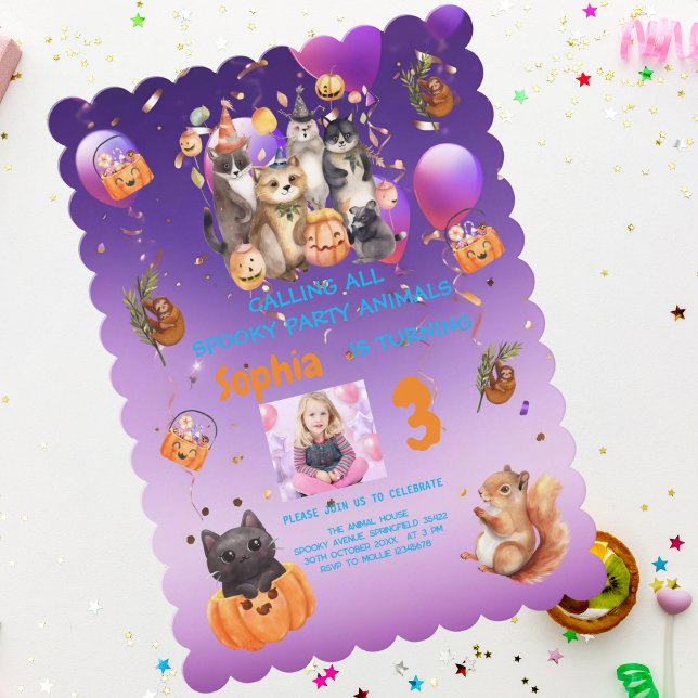 Spooky Party Animals Thema Kindergeburtstag einlad Einladung (Von Creator hochgeladen)