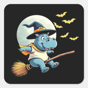 Spooky Pastel Halloween Baby Moo Deng Hippo Quadratischer Aufkleber