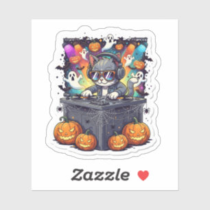 Spooky Paw ty Time - Cat DJ Halloween-Party Aufkleber