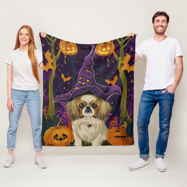 Spooky Pekingese Hund Halloween Hexe und Pumpkin Fleecedecke (Beispiel)