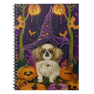 Spooky Pekingese Hund Halloween Hexe und Pumpkin Notizblock
