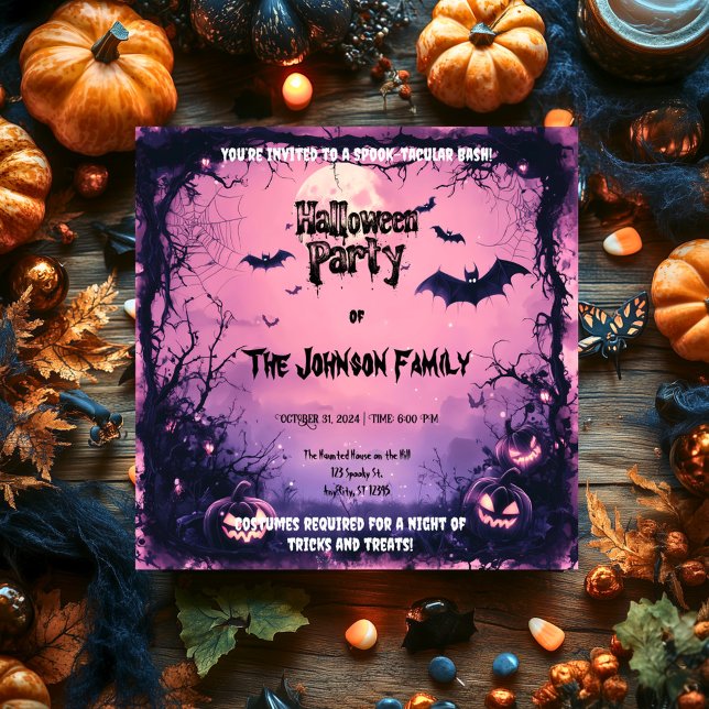 Spooky Pink Halloween-Party mit Pumpkins und Flede Einladung (Von Creator hochgeladen)
