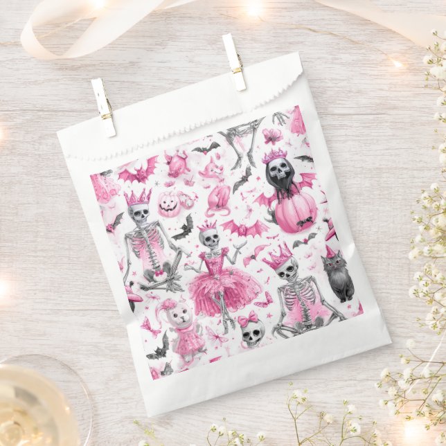 Spooky Pink Skeleton Prinzessin Halloween Fvor Bag Geschenktütchen (Ausgeschnitten)