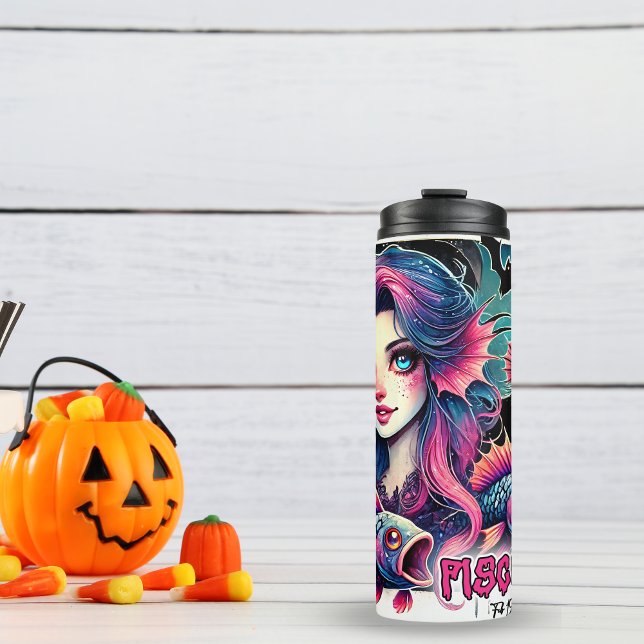 Spooky Pisces Zodiac Halloween Geburtstagsgeschenk Thermosbecher (Pisces birthday tumbler)